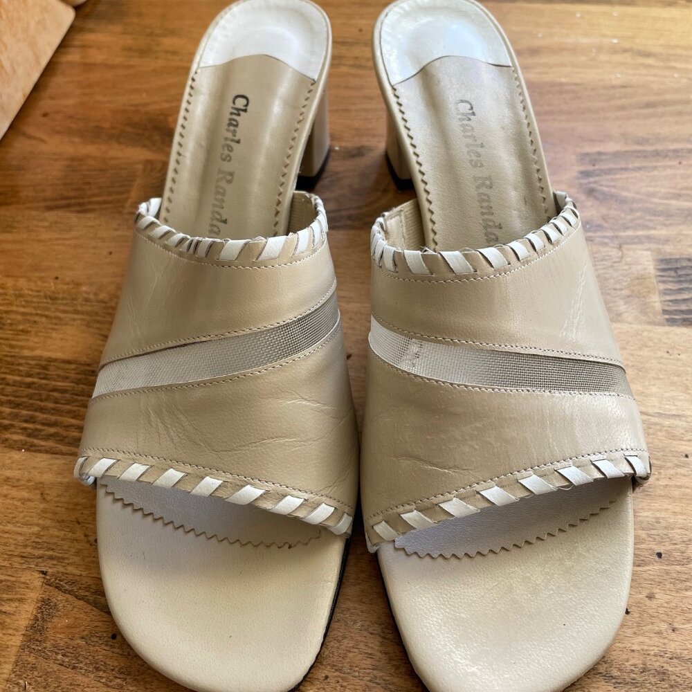 Charles Randall Cream colored Leather Womens Mules